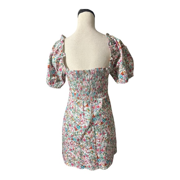 Astr Pink and Green Ruched Puff Sleeve Mini Dress - Picture 4 of 8